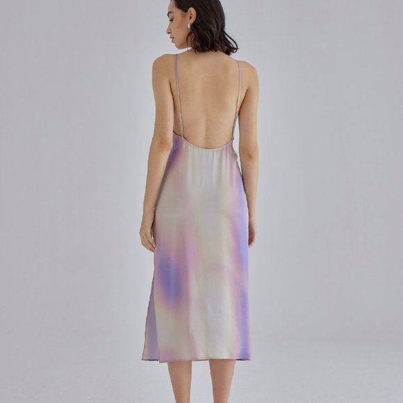 Blue Aura Midi Silk Slip Dress - Purple Wave - Picture 2 of 5